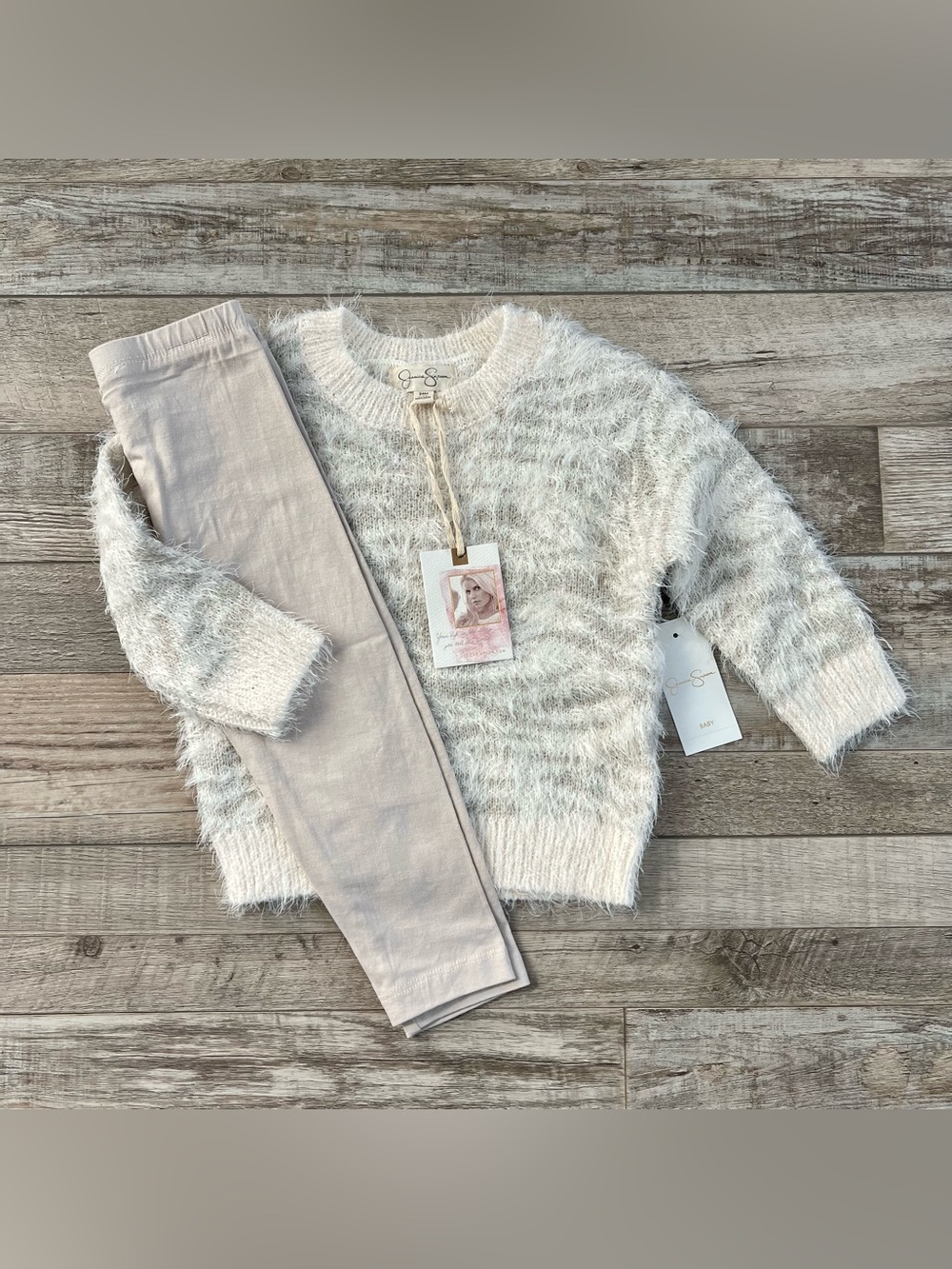 Jessica Simpson Kids Cream & Light Gray Fuzzy Sweater Set
